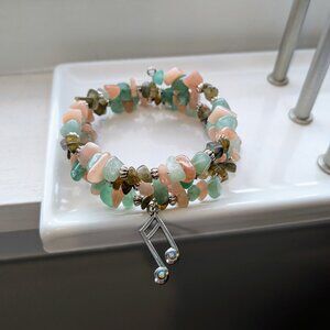 Pink Sunstone Green Aventurine Labradorite Music Note Silver Bracelet